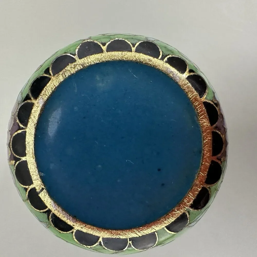 VTG Cloisonne Owl Trinket Box Mini Enamel Bird Figurine Jewelry Pill Box 2”